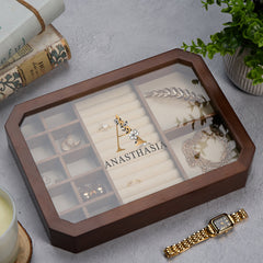 Luxury Large Wooden Jewellery Box Gift For Her With Gold Letter and Name