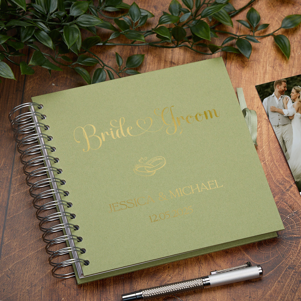 Custom Bride & Groom Guest Book, Personalised Scrapbook Album Memory Book Gift Ring Design Keepsake Album