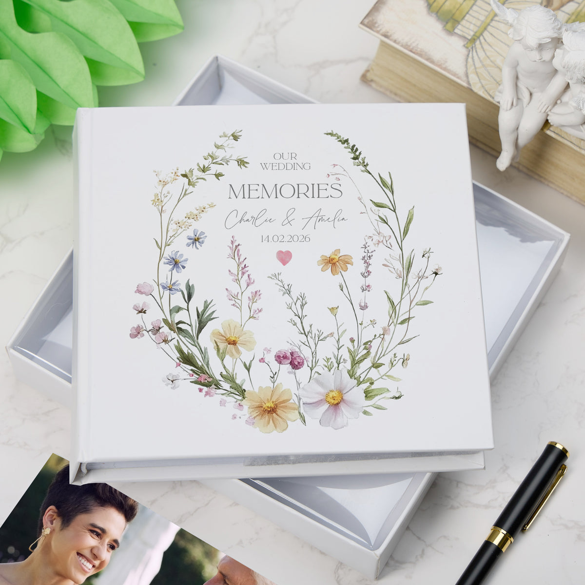 Personalised Our Wedding Memories Photo Album Gift Boxed 6x4" Delicate Floral Design wedding photo album ukgiftstoreonline
