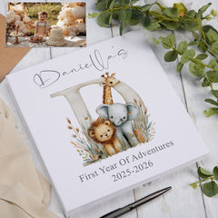 Personalised First Year of Adventures Self-Adhesive Linen Photo Album Baby Memory Book Linen Photo Album ukgiftstoreonline