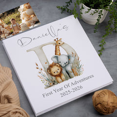 Personalised First Year of Adventures Self-Adhesive Linen Photo Album Baby Memory Book Linen Photo Album ukgiftstoreonline