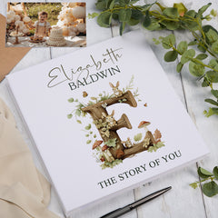Personalised Story of You Self-Adhesive Linen Photo Album Birthday Memory Book Woodland Alphabet Design Linen Photo Album ukgiftstoreonline