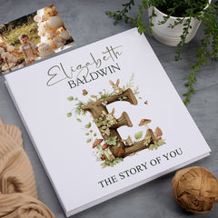 Personalised Story of You Self-Adhesive Linen Photo Album Birthday Memory Book Woodland Alphabet Design Linen Photo Album ukgiftstoreonline