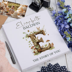Personalised Story of You Self-Adhesive Linen Photo Album Birthday Memory Book Woodland Alphabet Design Linen Photo Album ukgiftstoreonline