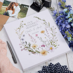 Personalised Large Linen Self-Adhesive Wedding Photo Album Memory Storage Keepsake Album Delicate Floral Design Linen Photo Album ukgiftstoreonline