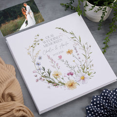 Personalised Large Linen Self-Adhesive Wedding Photo Album Memory Storage Keepsake Album Delicate Floral Design Linen Photo Album ukgiftstoreonline