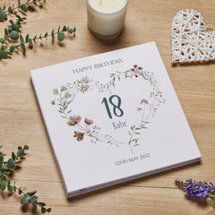 Personalised Large Birthday Photo Album Linen Cover Watercolour Floral Heart