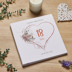 Personalised Large Birthday Photo Album Linen Cover Rose Gold Heart