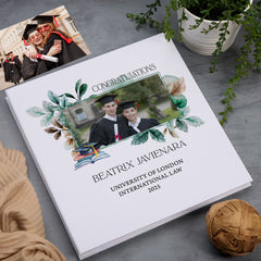 Personalised Large Linen Graduation Photo Album Elegant Leaves Design Custom Photo Graduation Day Memory Storage Album