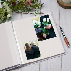 Personalised Large Linen Photo Funeral Condolence Memorial Album Green & Gold Frame
