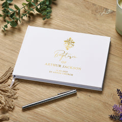 Personalised Baptism Lined Guest Book With Cross and Gold Print