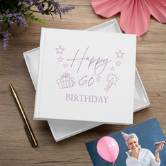 60th Birthday White Photo Album Gift For Her Or Him With Present Design