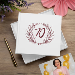 70th Birthday White Photo Album Gift For Her Or Him With Laurel Wreath
