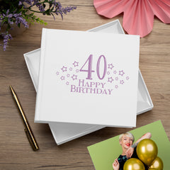 40th Birthday White Photo Album Gift For Her Or Him With Star Design