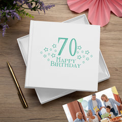 70th Birthday White Photo Album Gift For Her Or Him With Star Design