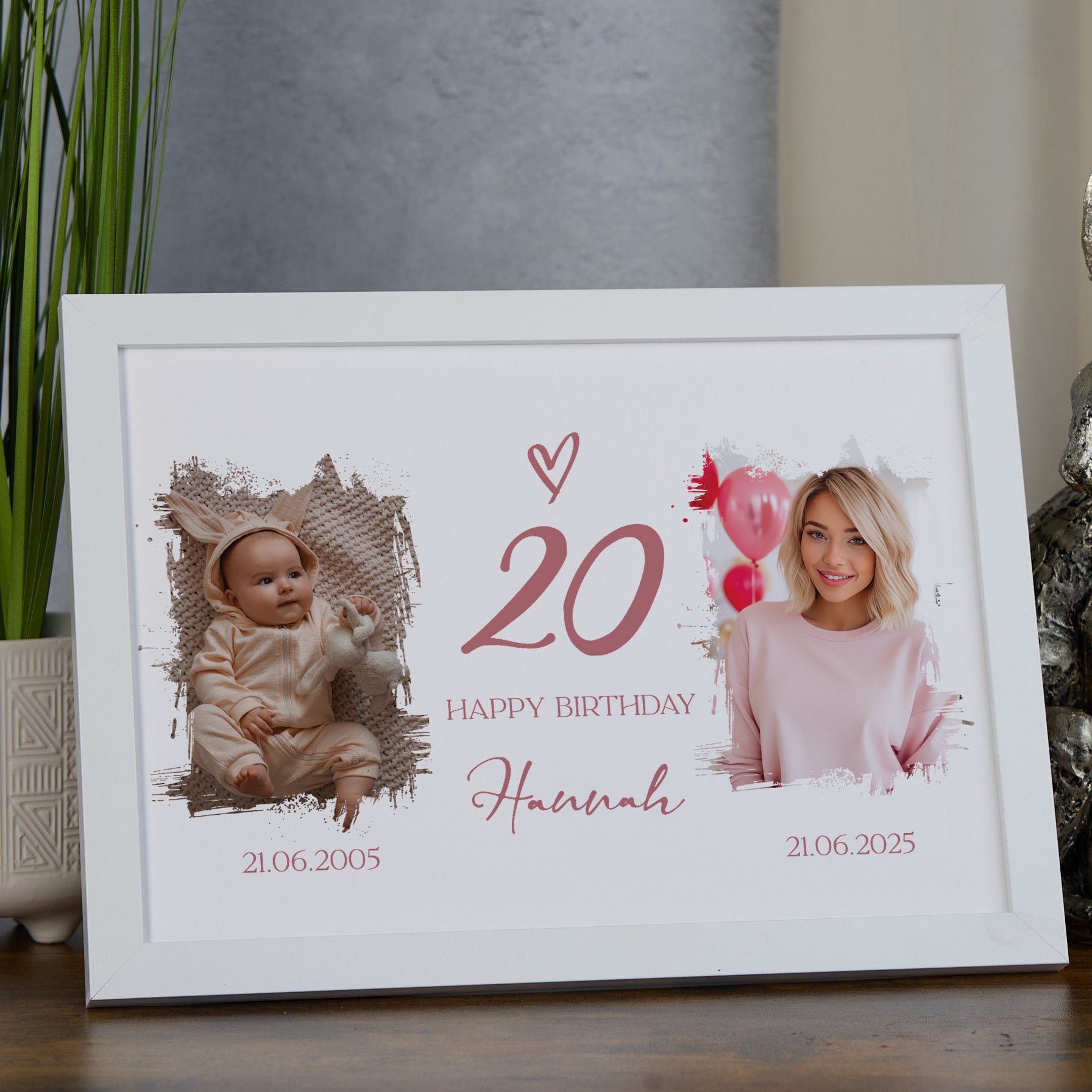 Personalised Any Age Birthday Photo Frame Custom Then and Now Photos Female Birthday Gift Celebration Keepsake 18th 21st 30th 40th 50th 60th 70th 80th 90th