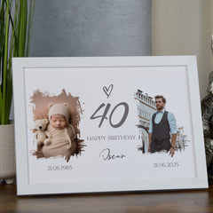 Personalised Any Age Birthday Photo Frame Custom Then and Now Photos Male Birthday Gift Celebration Keepsake 18th 21st 30th 40th 50th 60th 70th 80th 90th
