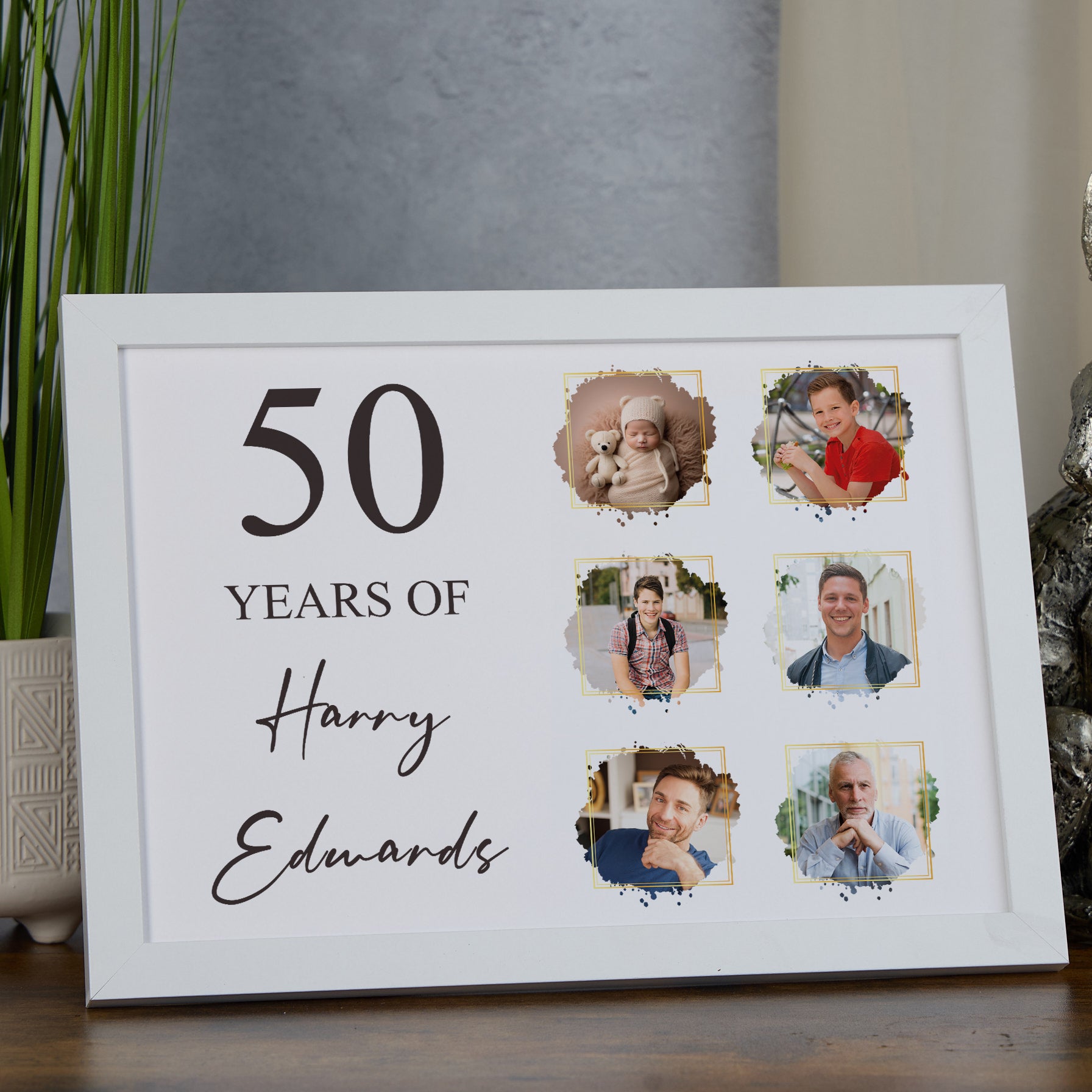 Personalised Elegant Birthday Collage Frame Custom Age Framed Print Birthday Gift 10th,13th,16th,21st,30th,40th,50th,60th,70th Birthday Memories Display