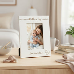White Engraved Wooden Personalised On Our First Mothers Day Portrait Photo Frame Photo Frame ukgiftstoreonline