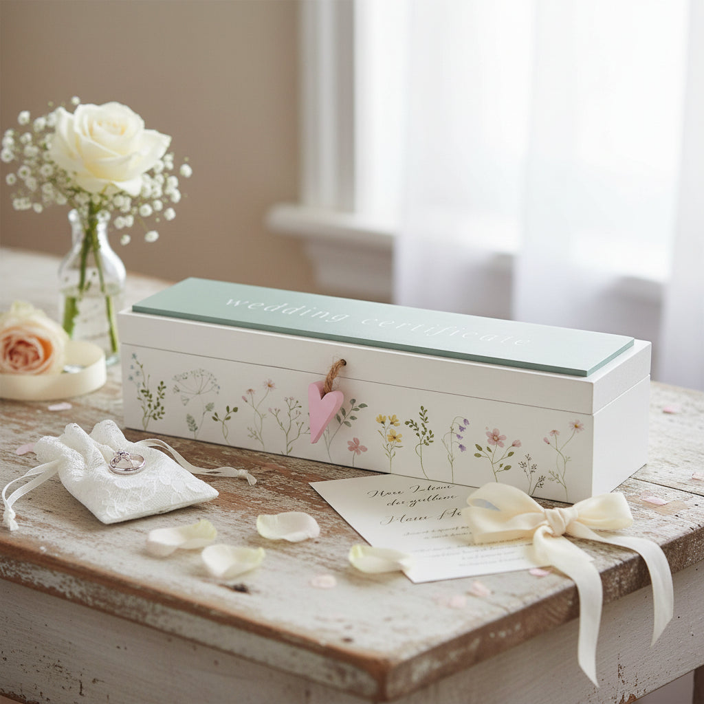 Wildflower Wooden Wedding Certificate Holder With Delicate Design Personalised Wedding Gift ukgiftstoreonline
