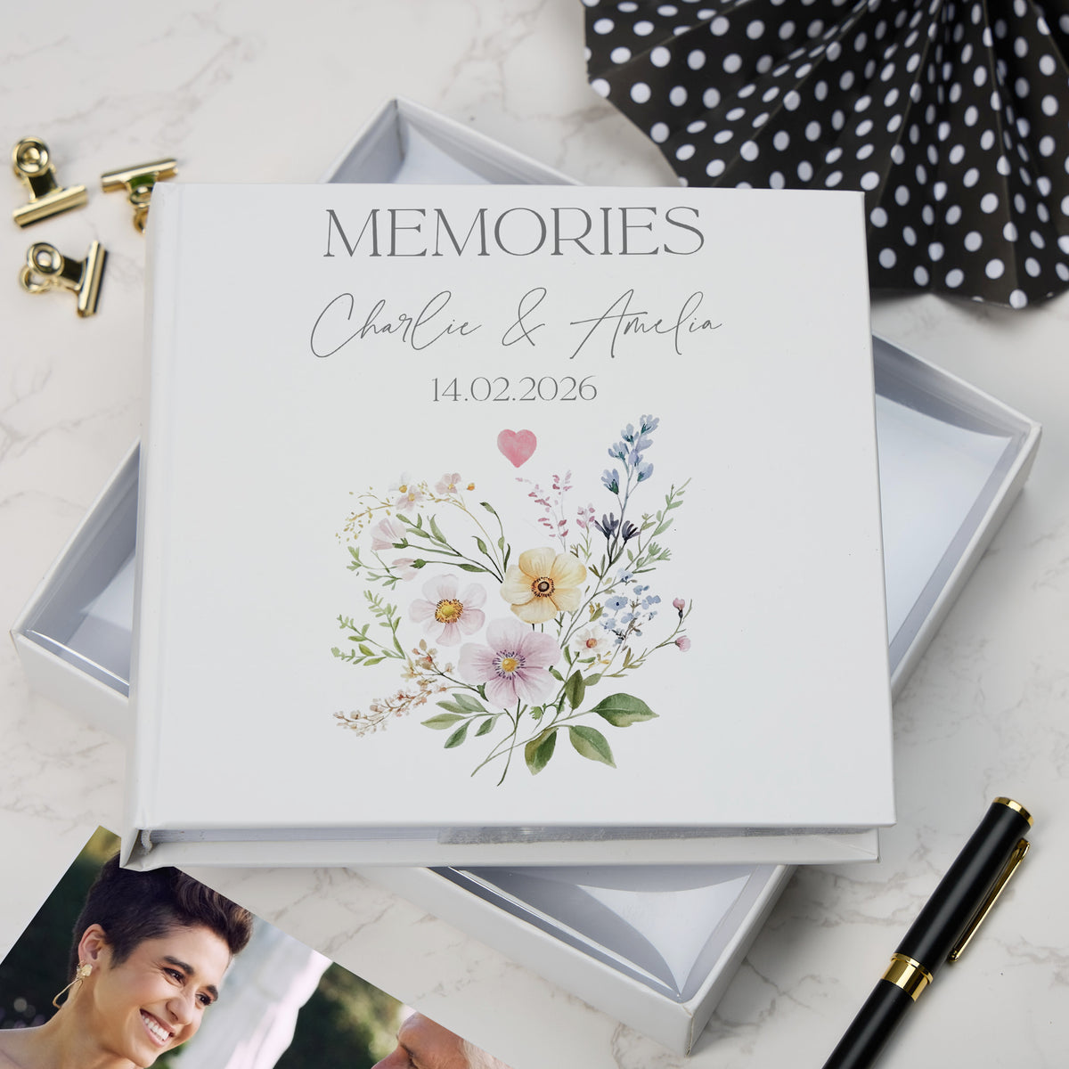 Personalised Memories Love Wedding or Anniversary Photo Album Gift Boxed 6x4" Delicate Floral Bouquet Design wedding photo album ukgiftstoreonline