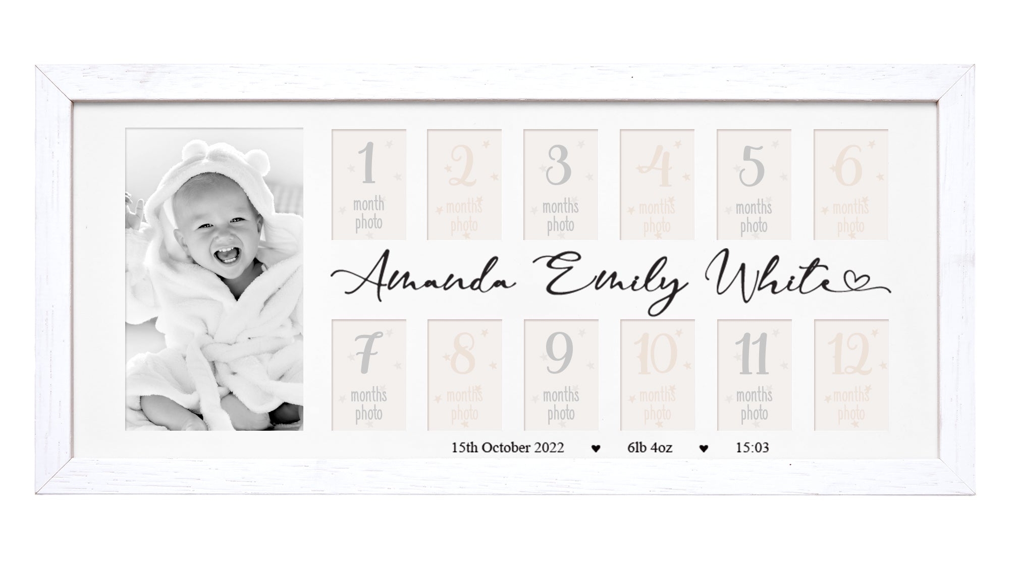 Personalised Baby My First Year Photo Frame 12 Months Heart Text
