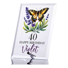 Personalised 40th Birthday Glass Plaque Gift With Butterflies