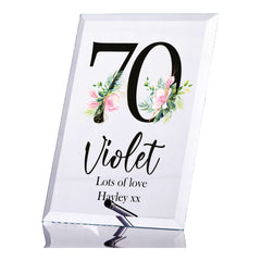 Personalised 70th Birthday Floral Keepsake Gift Glass Plaque Gift