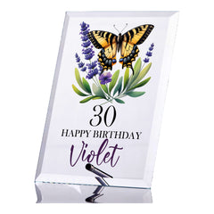 Personalised 30th Birthday Glass Plaque Gift With Butterflies
