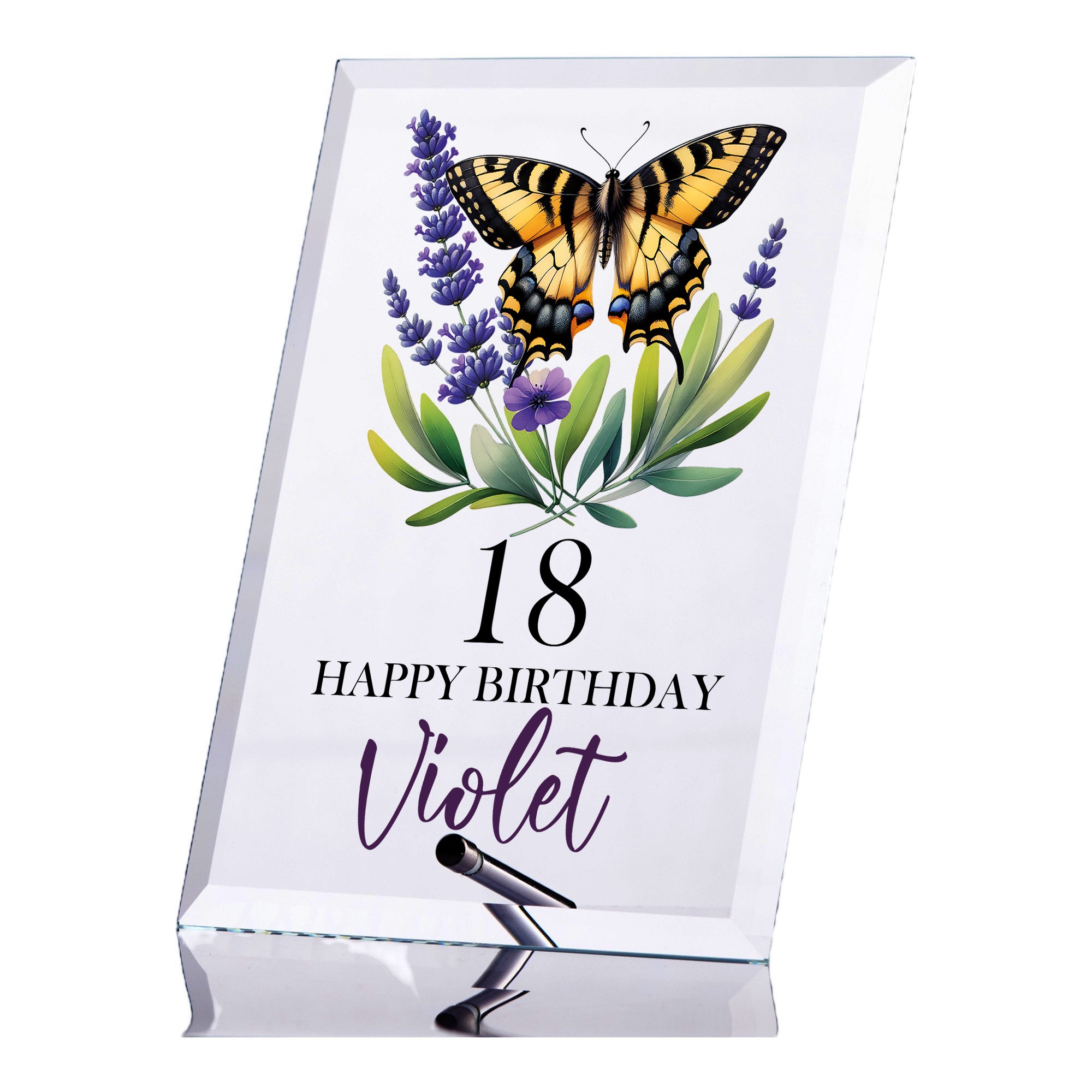 Personalised 18th Birthday Glass Plaque Gift With Butterflies
