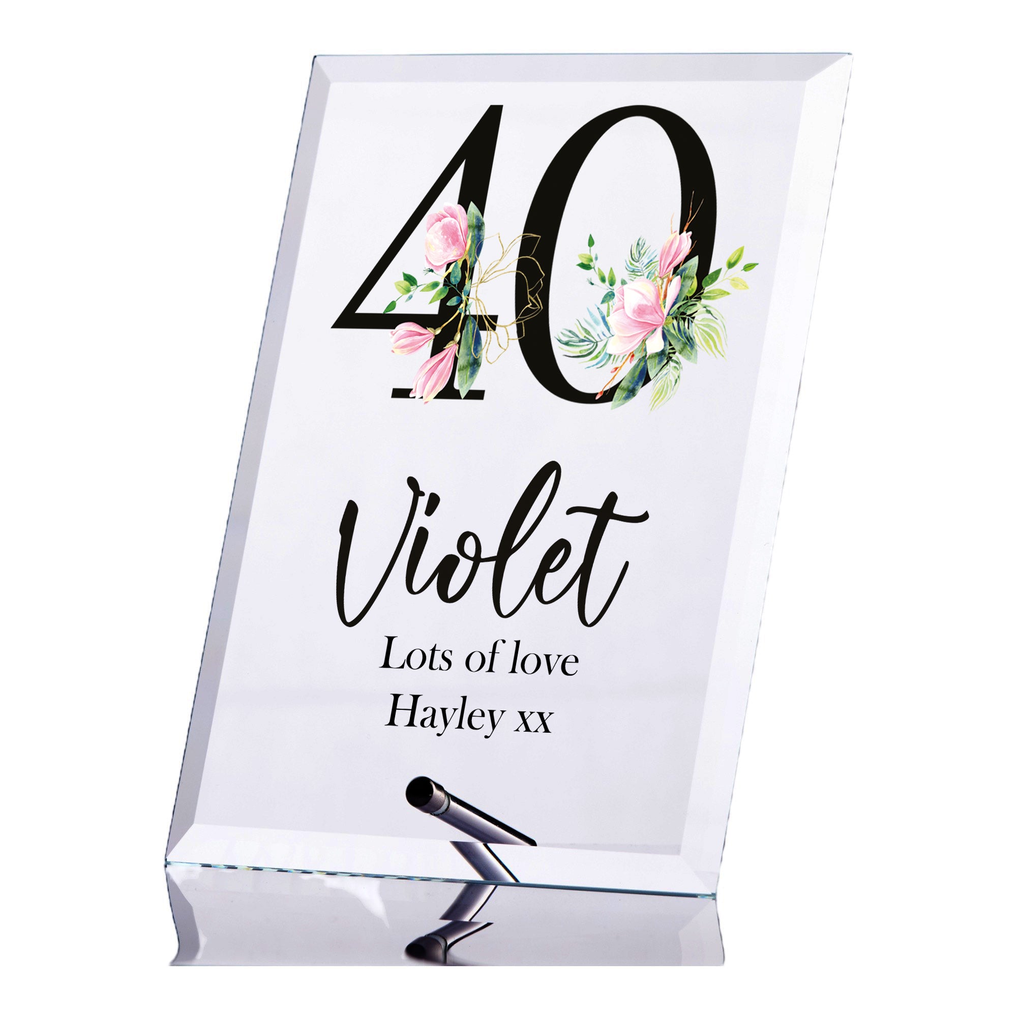 Personalised 40th Birthday Floral Keepsake Gift Glass Plaque Gift