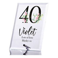 Personalised 40th Birthday Floral Keepsake Gift Glass Plaque Gift