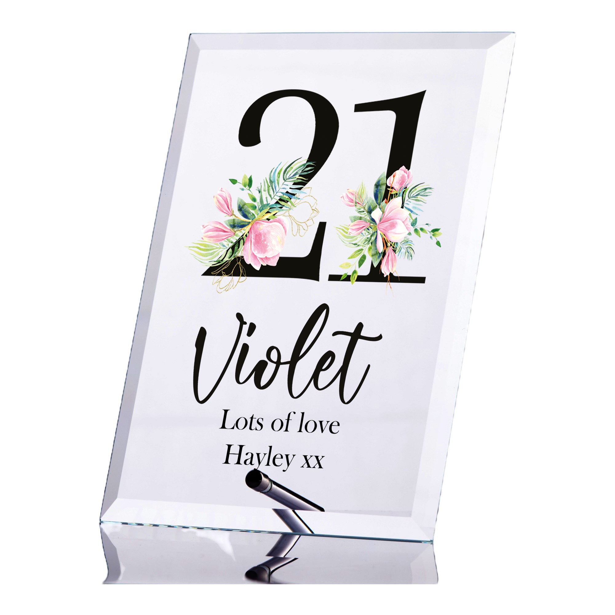 Personalised 21st Birthday Floral Keepsake Gift Glass Plaque Gift