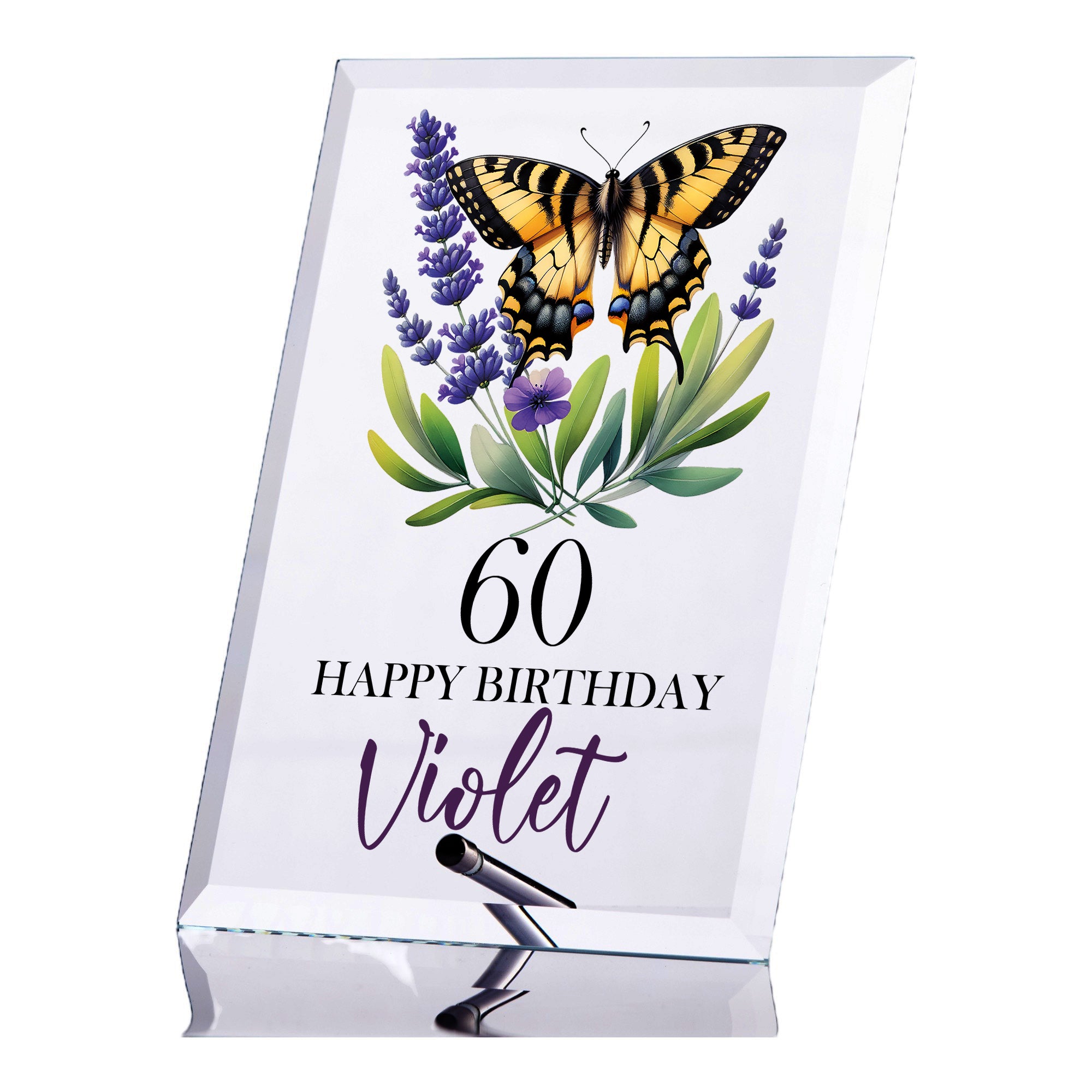 Personalised 60th Birthday Glass Plaque Gift With Butterflies