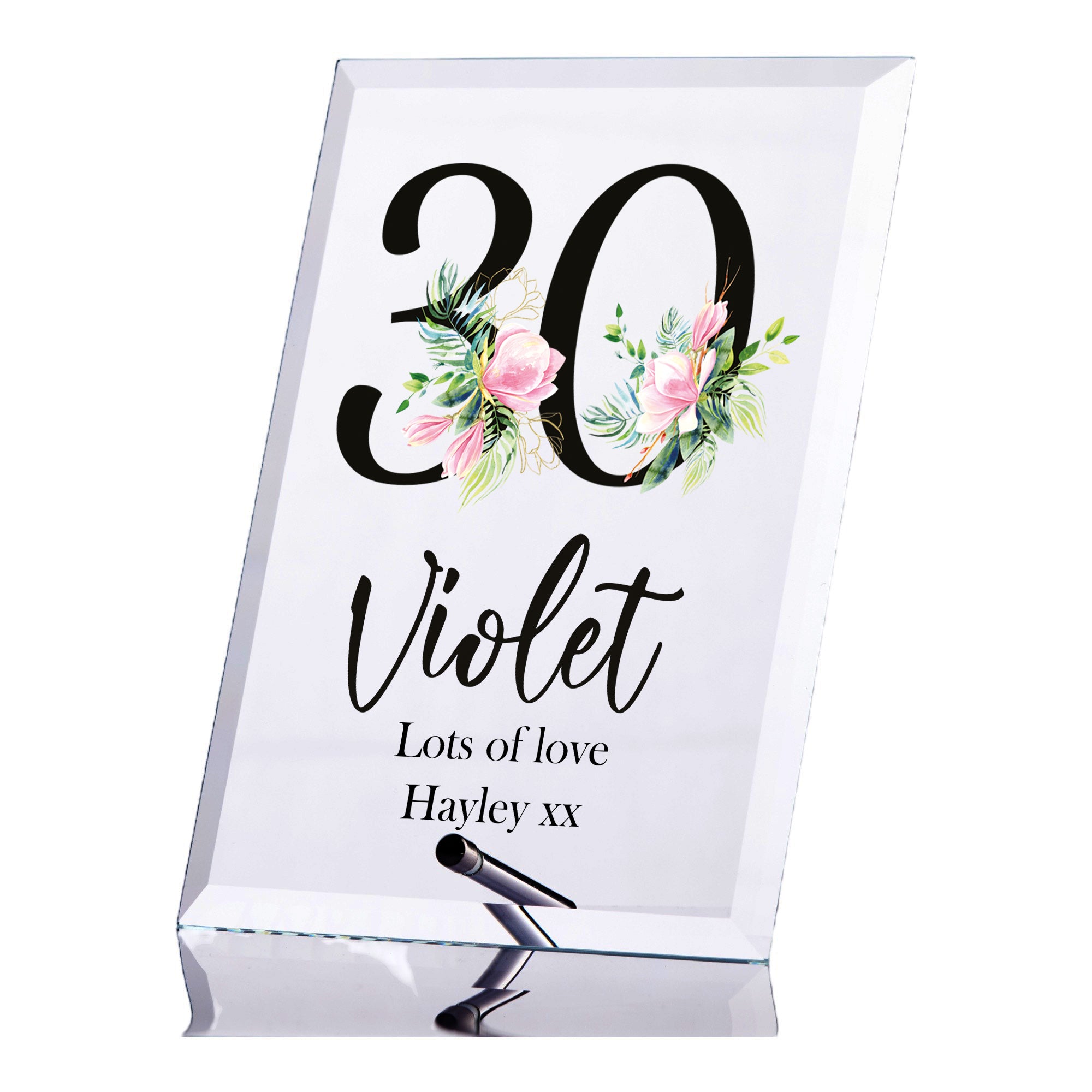 Personalised 30th Birthday Floral Keepsake Gift Glass Plaque Gift