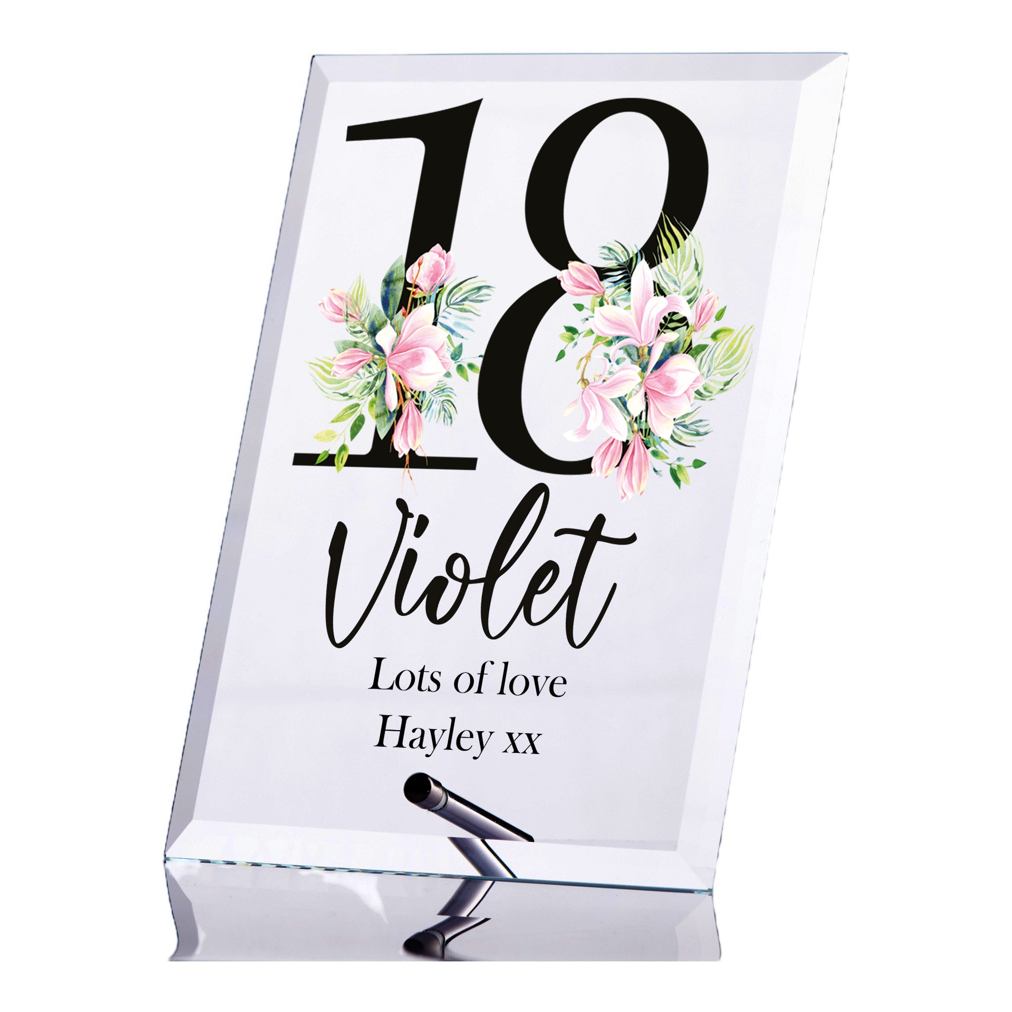 Personalised 18th Birthday Floral Keepsake Gift Glass Plaque Gift