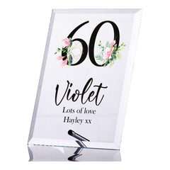 Personalised 60th Birthday Floral Keepsake Gift Glass Plaque Gift