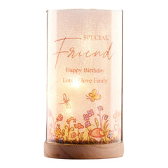 Personalised Friend Gift Floral Lamp With Wood Base LED Night Light