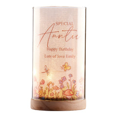 Personalised Auntie Gift Floral Lamp With Wood Base LED Night Light