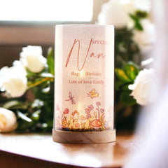 Personalised Nan Gift Floral Lamp With Wood Base LED Night Light