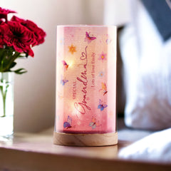 Personalised Grandma Gift Butterfly Lamp With Wood Base LED Night Light
