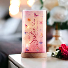 Personalised Sister Gift Butterfly Lamp With Wood Base LED Night Light