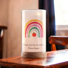 Personalised Teacher Gift Lamp With Wood Base LED Night Light Rainbow
