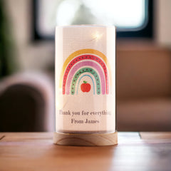 Personalised Teacher Gift Lamp With Wood Base LED Night Light Rainbow