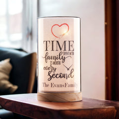 Personalised Family Time Spent Sentiment Lamp With Wood Base Night Light