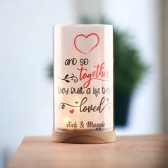 Personalised Together Love Sentiment Night Lamp Wood Base Anniversary