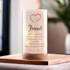 Personalised Friend Gift Sentiment Night Lamp With Wood Base