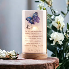 Personalised Nan Gift Beautiful Night Lamp With Wood Base and Sentiment