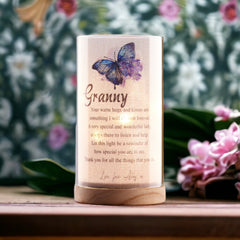 Personalised Granny Gift Beautiful Night Lamp With Wood Base and Sentiment