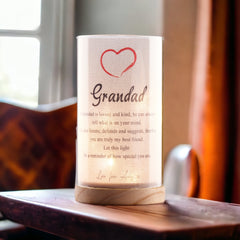 Personalised Grandad Gift Sentiment Night Lamp With Wood Base